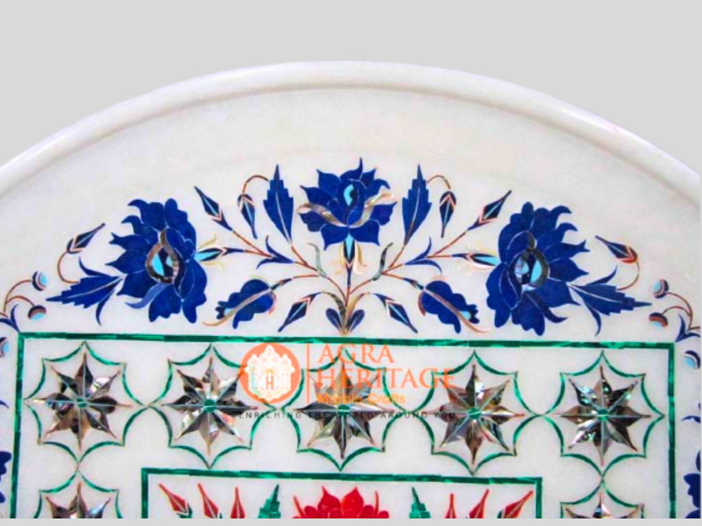 lapis Pietradura Semi Precious Stone Marble White Dish Plate